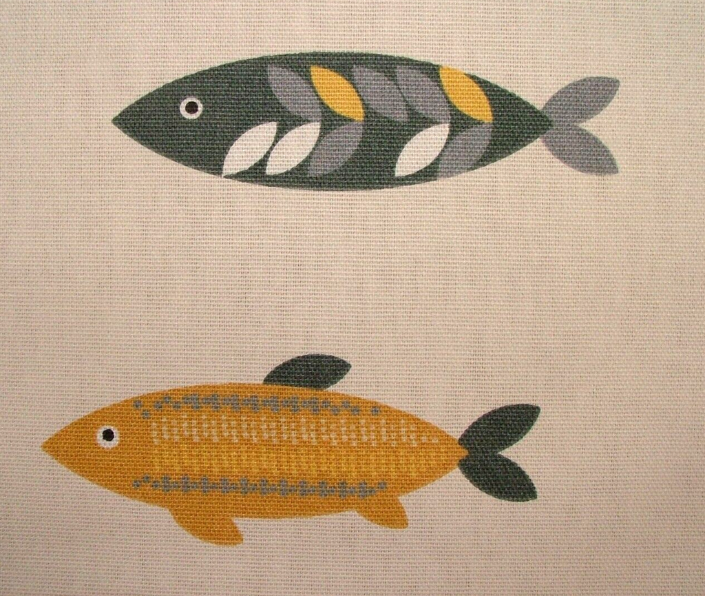 3.1 Metres iLiv Mr Fish Saffron Cotton Fabric Cushion Curtain Upholstery