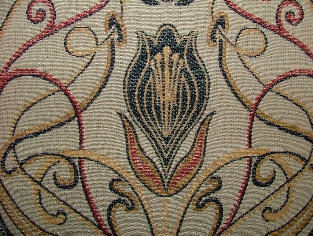 Art Nouveau Tulip Red And Blue Jacquard Curtain Upholstery Cushion Use Fabric