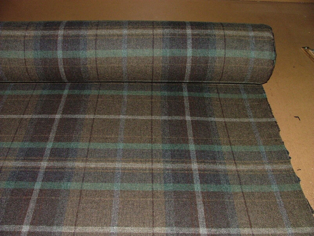 100% Shetland Wool Brown Teal Blue Tartan Upholstery Curtain Cushion Fabric