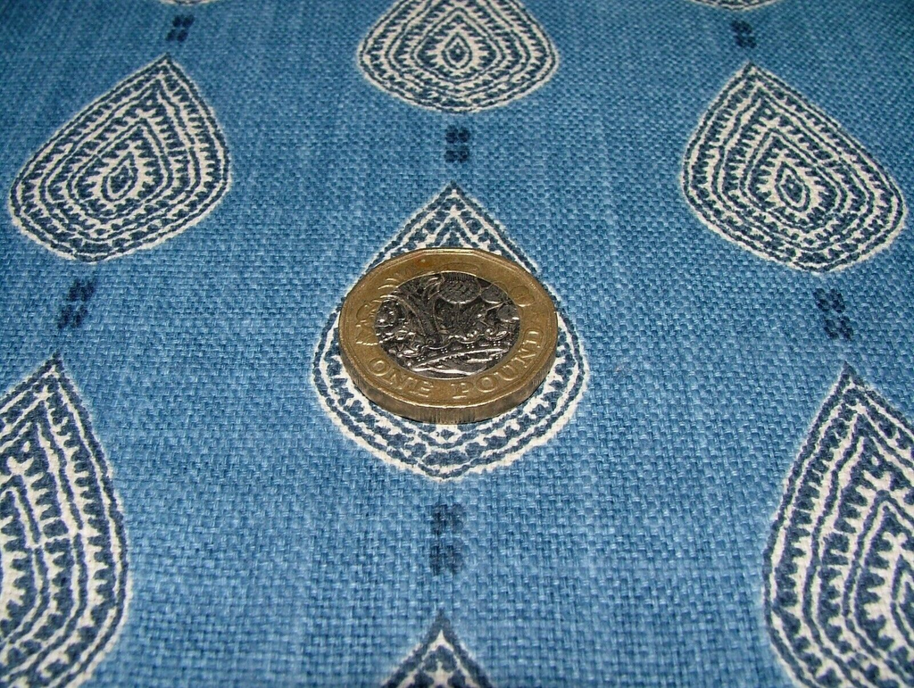 3 Metres iLiv Indo Batik Blue Leaf Cotton Fabric Cushion Curtain Upholstery