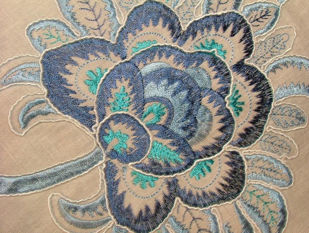 52 Metres Indigo Blue Floral Embroidered Fabric Curtain Upholstery Cushion Use14