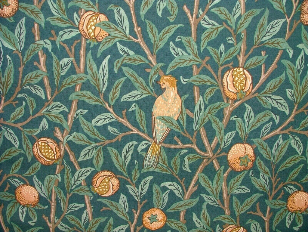 William Morris Bird & Pomegranate Teal Cotton Curtain Upholstery Cushion Fabric