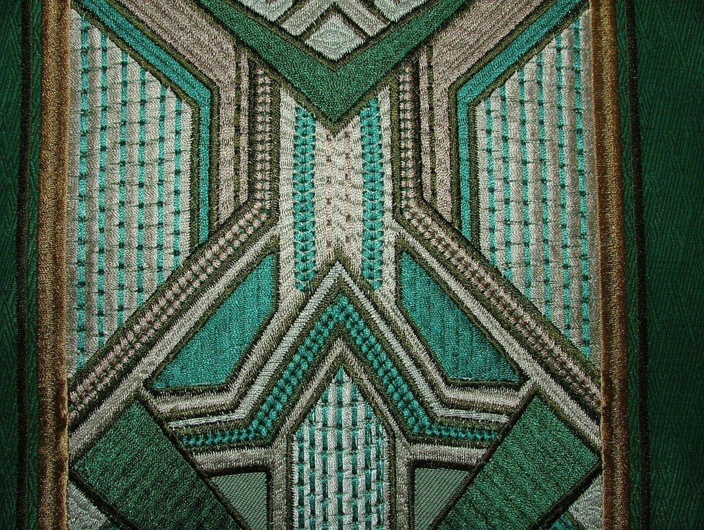 Art Deco Embroidered Gatsby Emerald Jacquard Curtain Upholstery Cushion Fabric