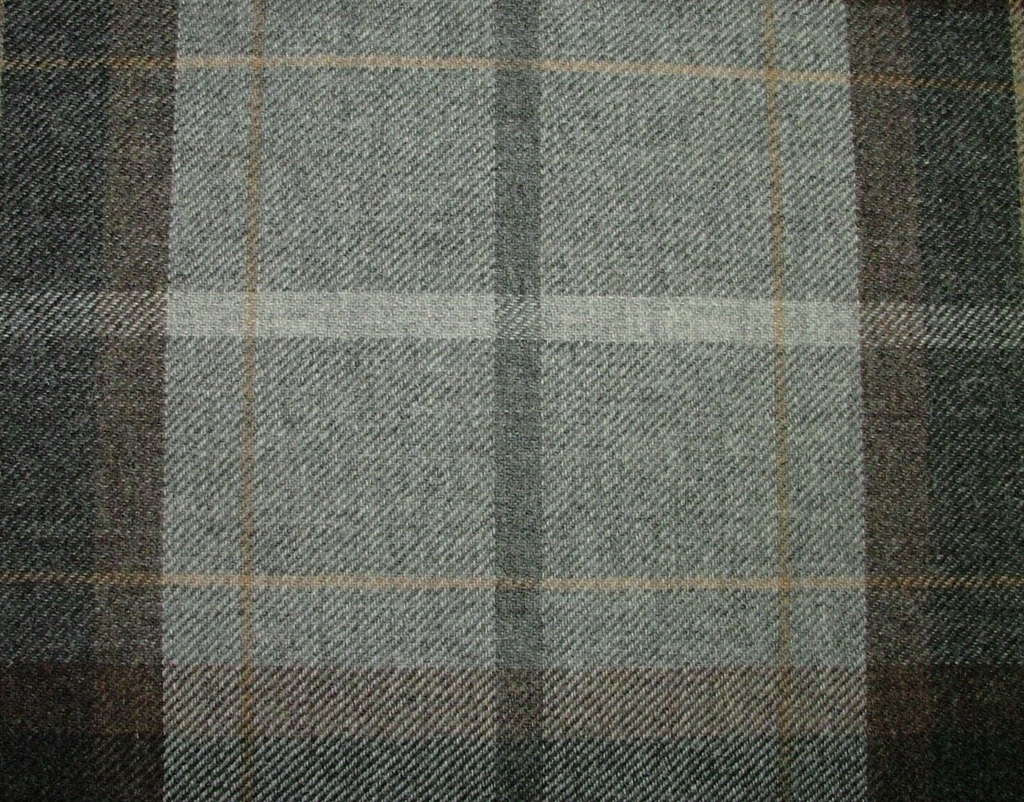 100% Shetland Wool Grey Black Brown Tartan Upholstery Curtain Cushion Fabric
