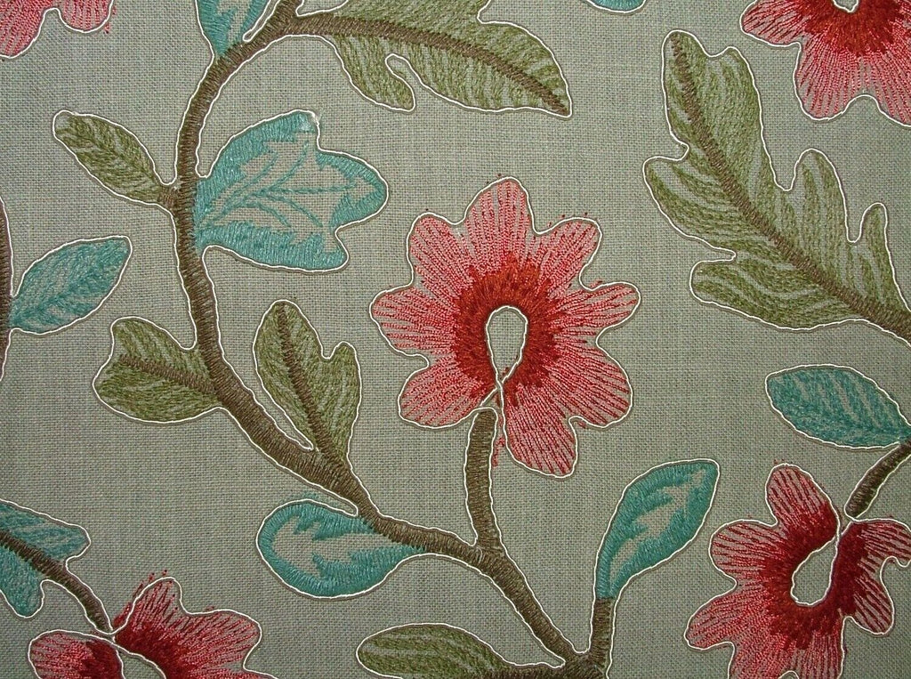 Broadway Rouge Floral Embroidered Jacquard Curtain Upholstery Cushion Fabric