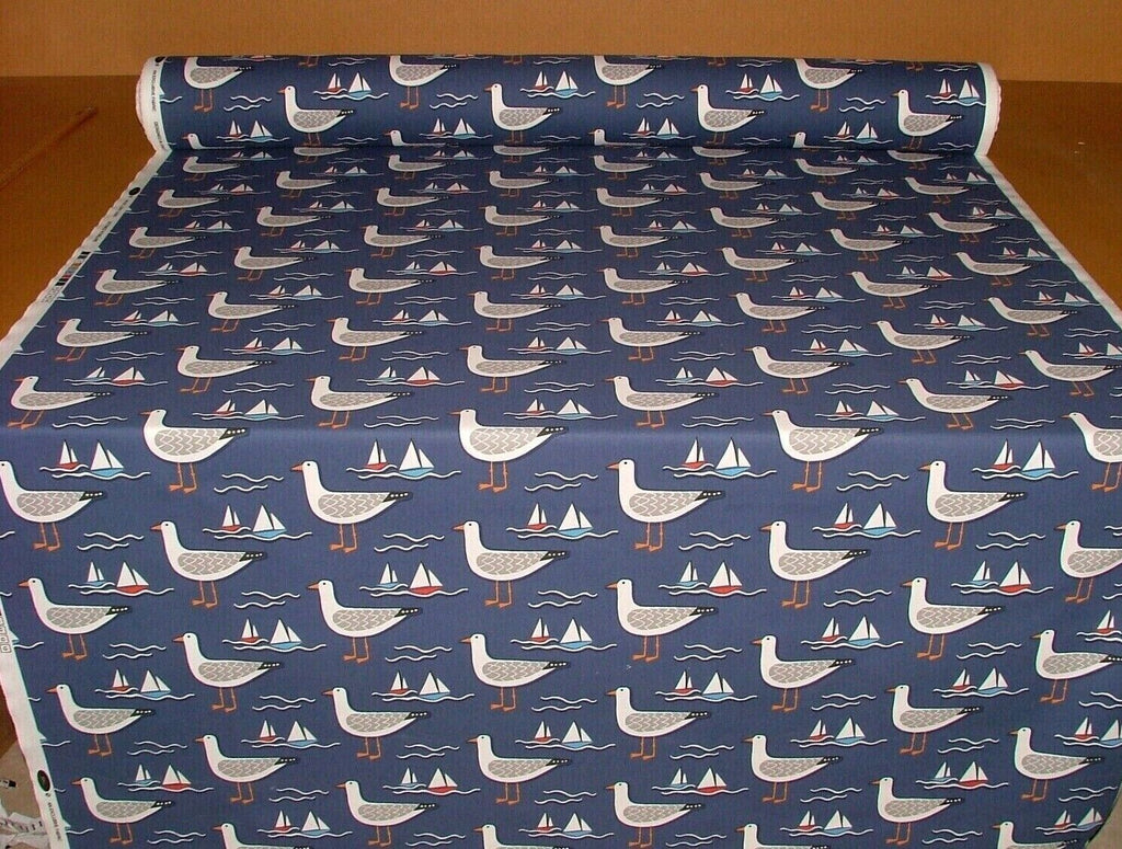 Whitby Seagull Nautical Coastal Cotton Curtain Upholstery Cushion Blind Fabric