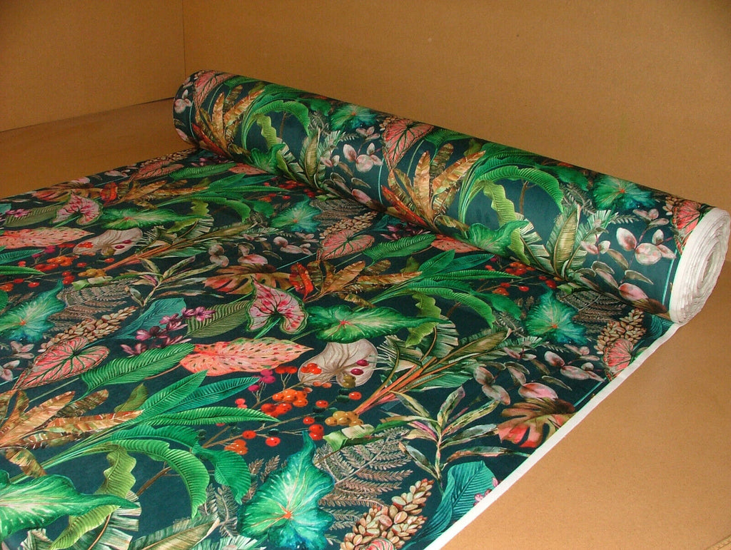 Tropical Palms And Plants Botanical Velvet Fabric Curtain Upholstery Cushion