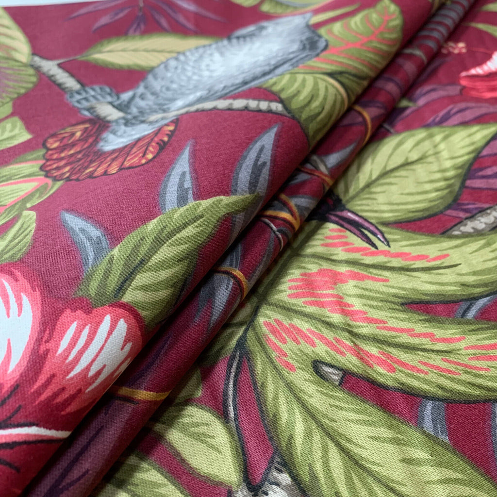 4m iLiv Rainforest Cranberry Tropical Cotton Fabric Curtain Upholstery Cushion