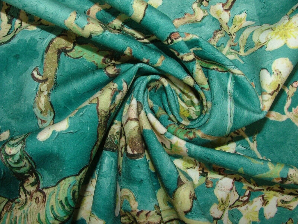 Japanese Cherry Blossom Tree Teal Velvet Fabric Curtain Upholstery Cushion Use