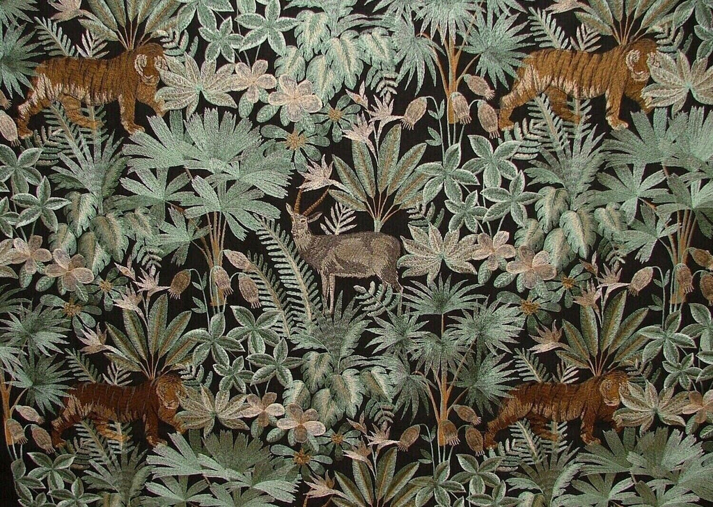 Tropical Forest Tiger Canopy Embroidered  Fabric Curtain Upholstery Cushion