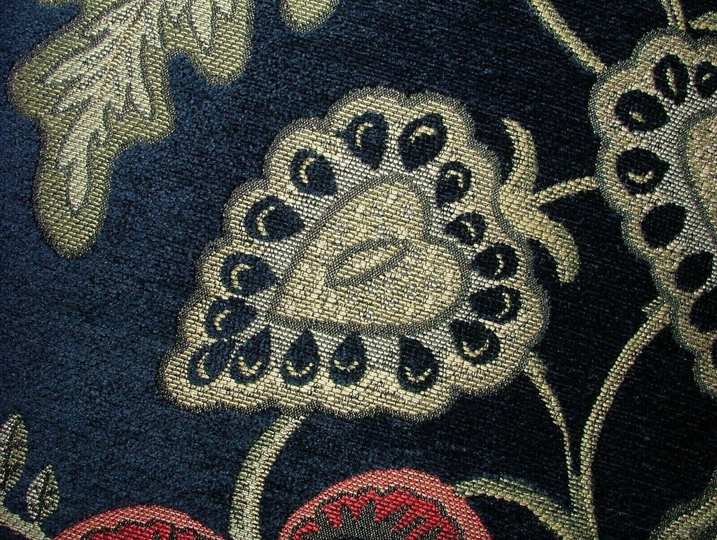 7 Metres Arts And Crafts Summer Fruits Blue Chenille Fabric Curtain Upholstery