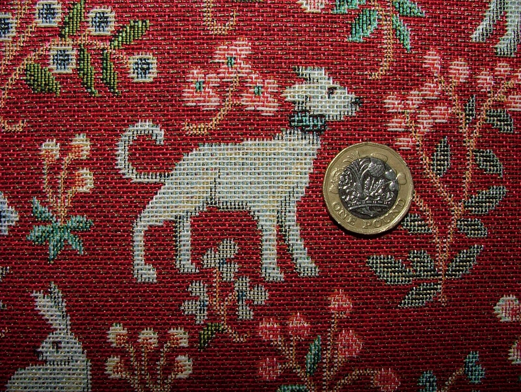 Jacobean Garden Animals Red Tapestry Fabric Curtain Upholstery Cushion Blind Use