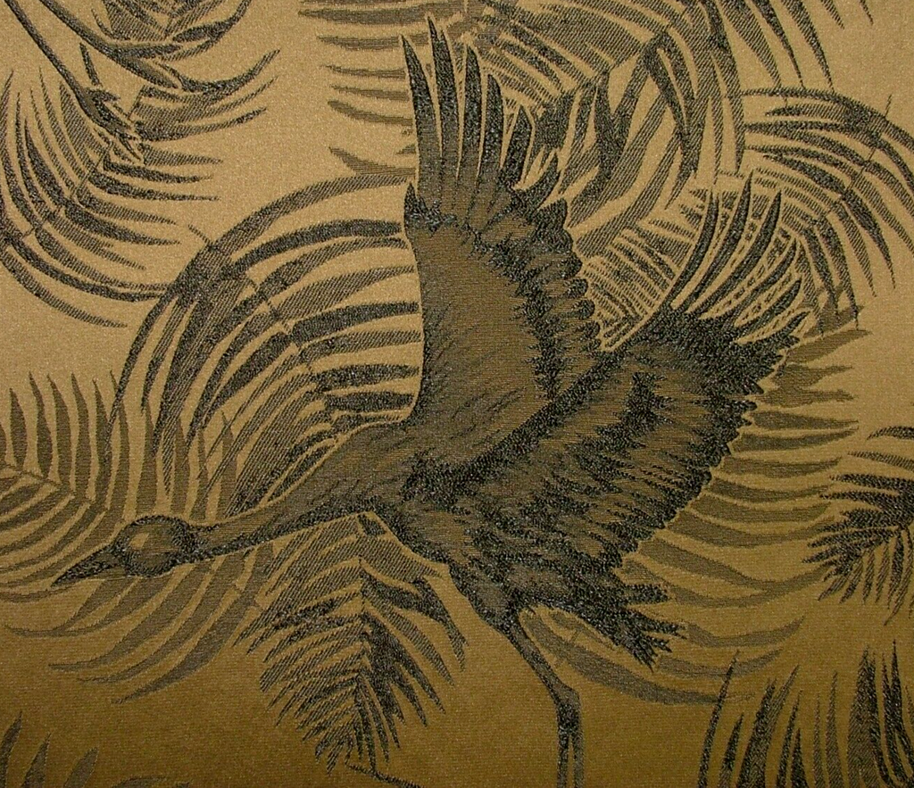 2.4 Metres Kotori Crane Bird Gilt Jacquard Curtain Upholstery Cushion Fabric