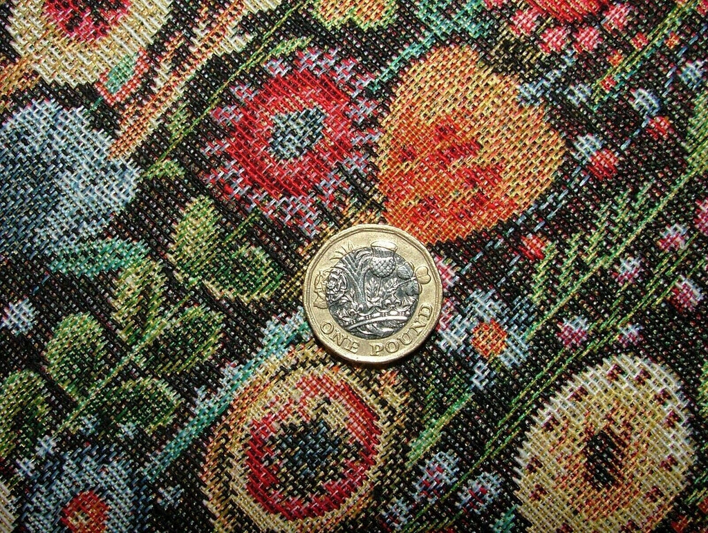 Cottage Garden Floral Black Tapestry Fabric Curtain Upholstery Cushion Throws