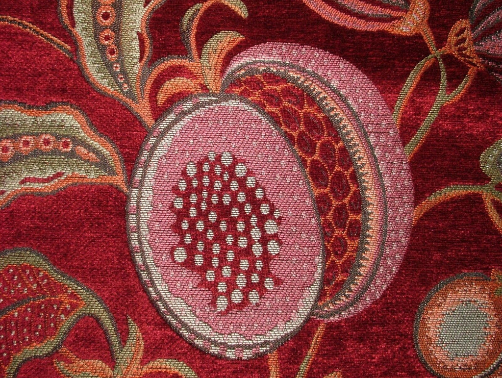 Summer Fruits Ruby Thick Plush Chenille Fabric Curtain Cushion Upholstery Throws