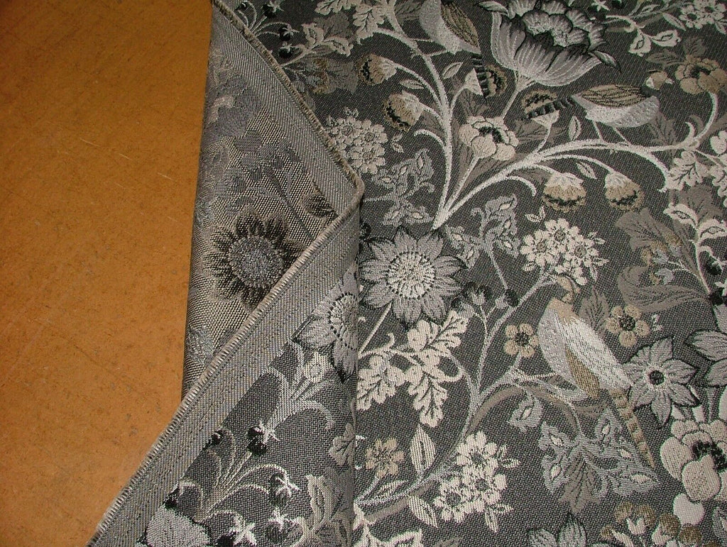 Morris Bird Charcoal Jacquard Fabric Ideal For Curtain Upholstery Cushion Throws