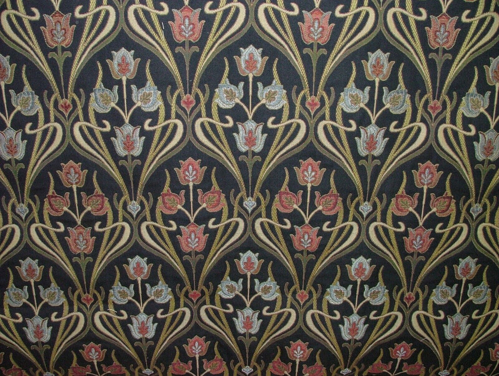 Art Nouveau Pugin Navy Woven Jacquard Curtain Upholstery Cushion Blind Fabric