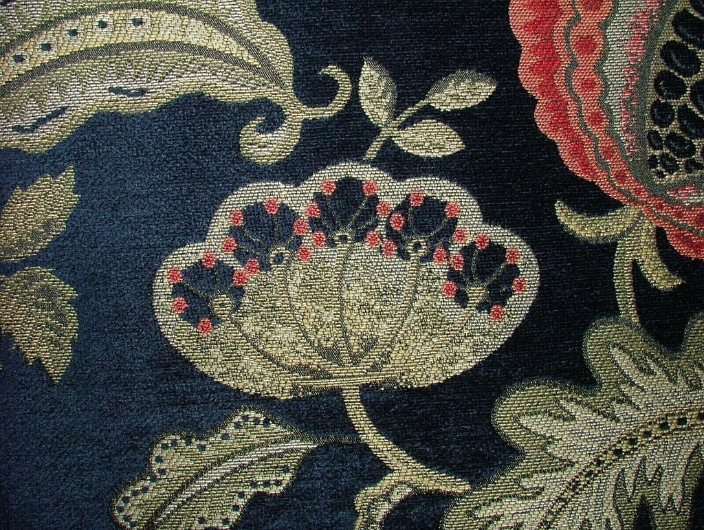 7 Metres Arts And Crafts Summer Fruits Blue Chenille Fabric Curtain Upholstery