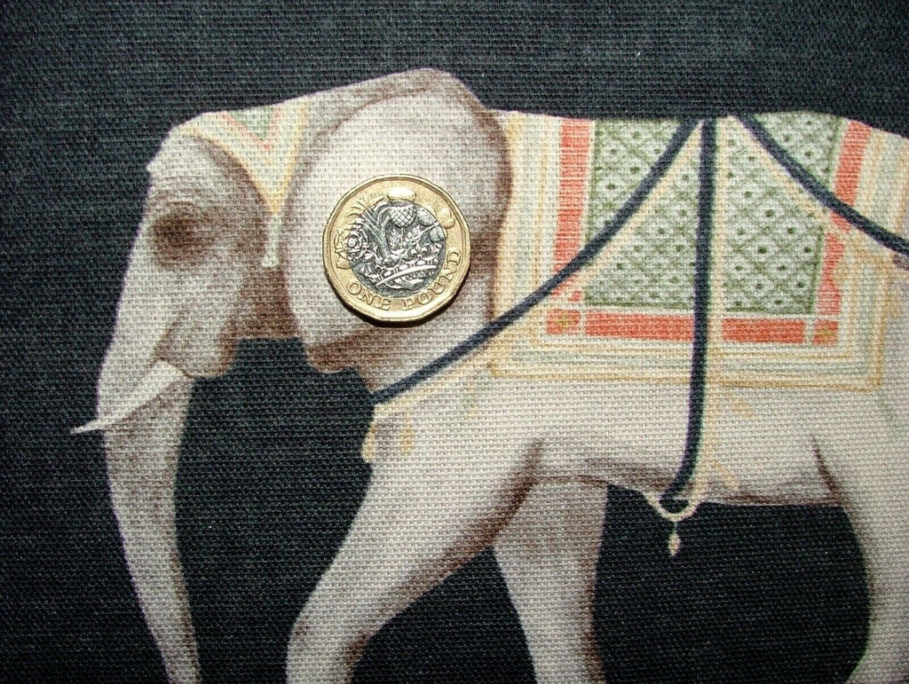 Jaipur Indian Elephant Noir Black Cotton Curtain Upholstery Cushion Blind Fabric