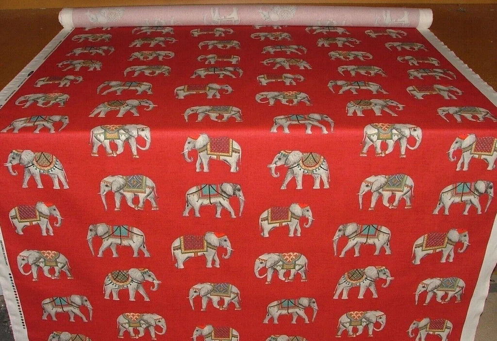 4 Metres Jaipur Indian Elephant Rosso Cotton Curtain Upholstery Cushion Fabric