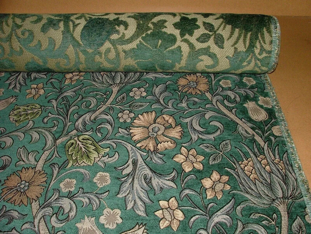 3.2 Metres Scottish Thistle Verdigris Chenille Fabric Curtain Cushion Upholstery