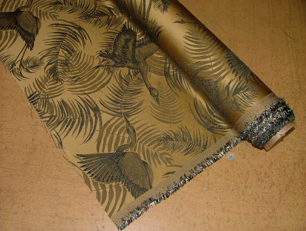 2.4 Metres Kotori Crane Bird Gilt Jacquard Curtain Upholstery Cushion Fabric