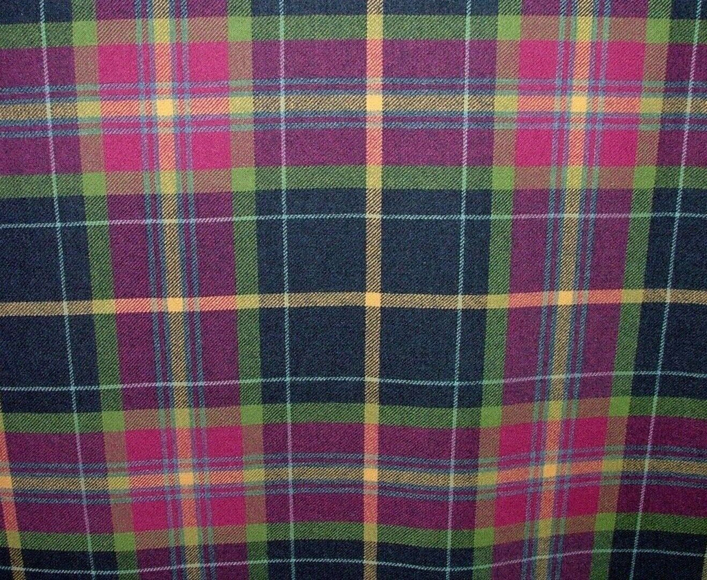 100% Shetland Wool Fuchsia Blue Tartan Check Upholstery Curtain Cushion Fabric