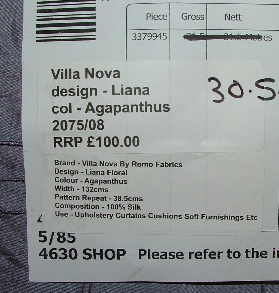 Romo Silk Curtain Fabric AGAPANTHUS Soft Furnishing RRP £3000.00 - 30 Metre Roll17