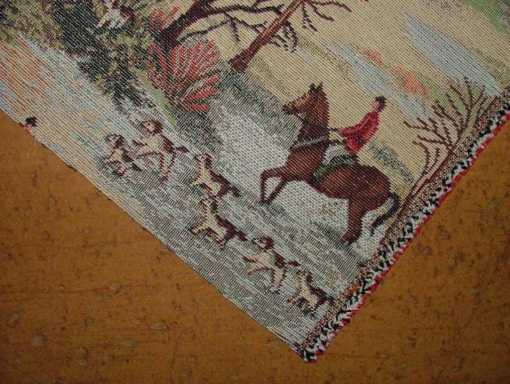 Horse And Hounds Hunting Tapestry Fabric Curtain Upholstery Cushion Blind Use