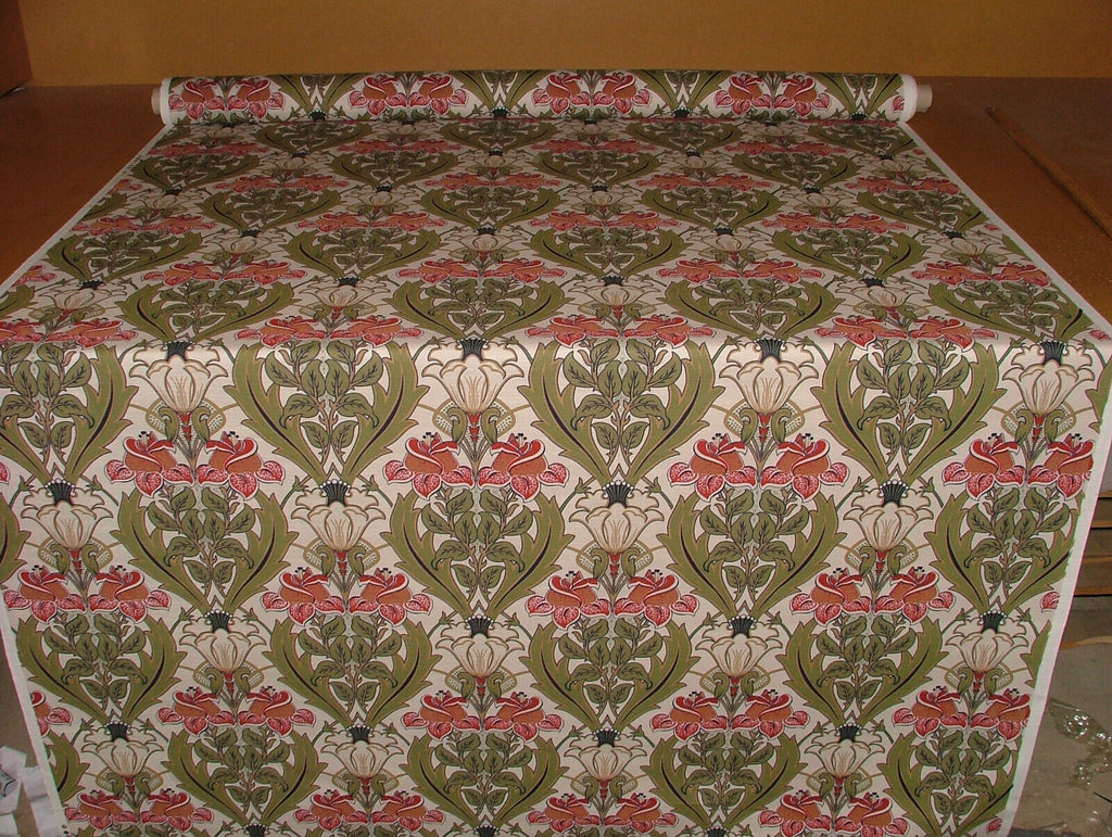 8 Metres Acanthus Cherry Red Art Deco Cotton Curtain Cushion Upholstery Fabric