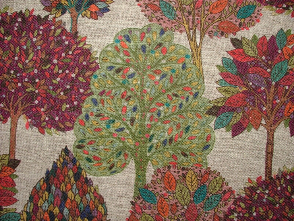 Foliage Fall Trees Mulberry Linen Blend Curtain Upholstery Cushion Blind Fabric