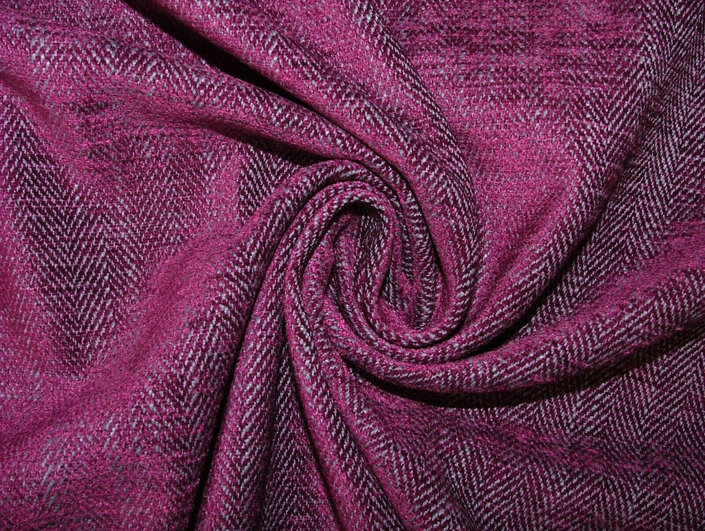 25 Metres Herringbone Magenta Linen Blend Curtain Upholstery Fabric RRP £700.00