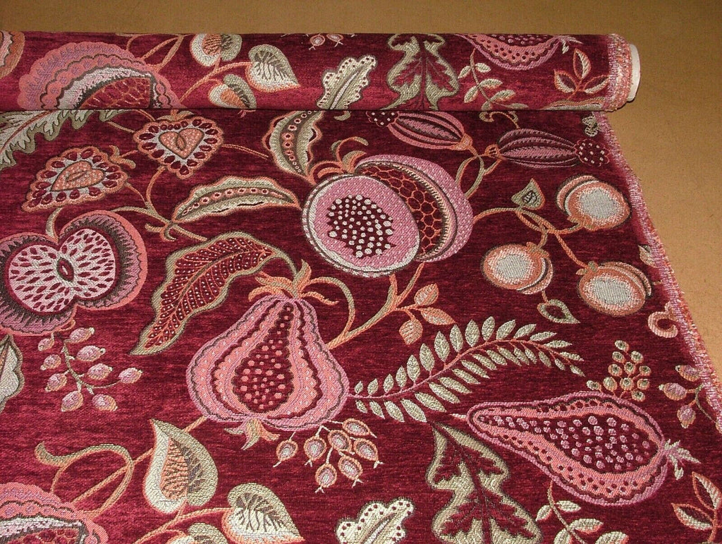 2.8 Metres Summer Fruits Ruby Red Chenille Fabric Curtain Cushion Upholstery