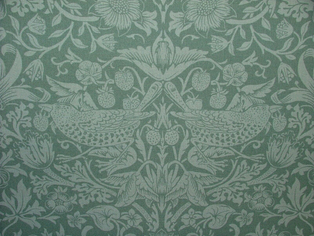 William Morris Strawberry Thief Green Cotton Curtain Upholstery Cushion Fabric