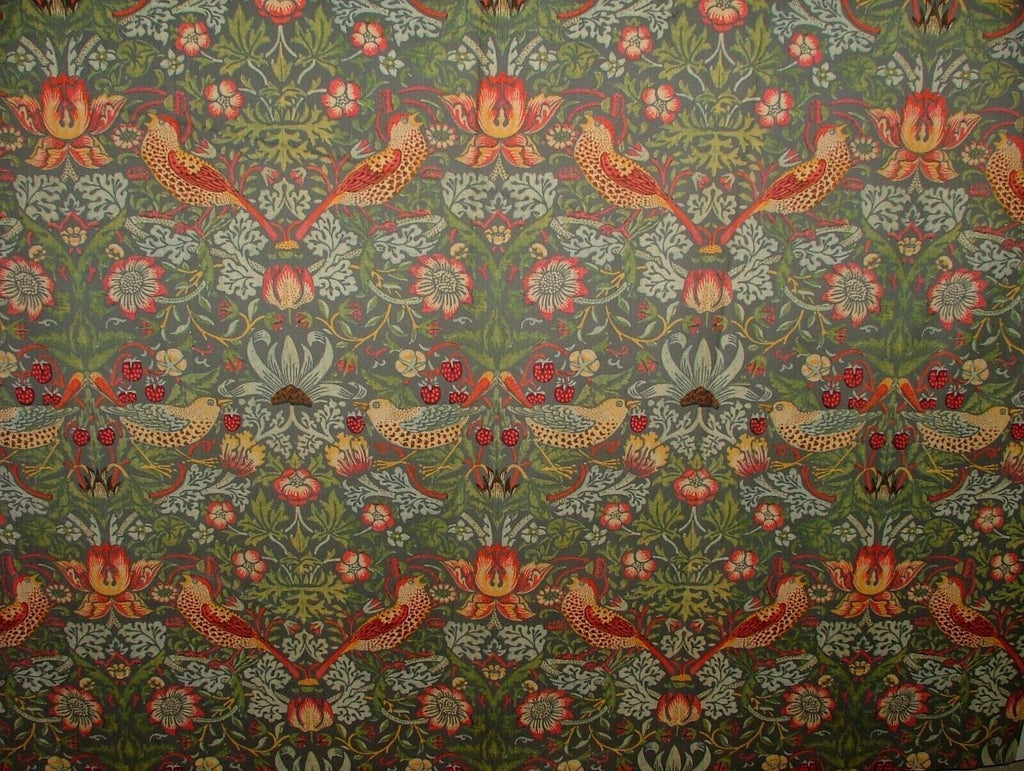 William Morris Strawberry Thief Grey Velvet Fabric Curtain Upholstery Cushion