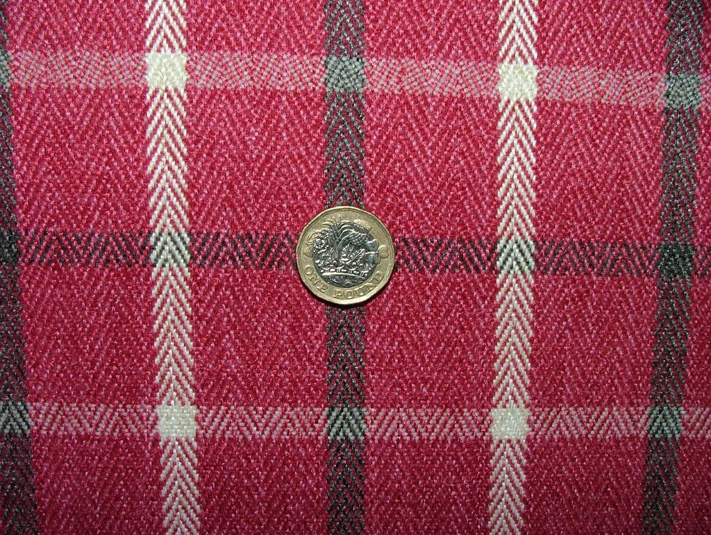 Herringbone Tartan Upholstery Fabric RASPBERRY Curtain Cushion Use 7 Metre Roll12