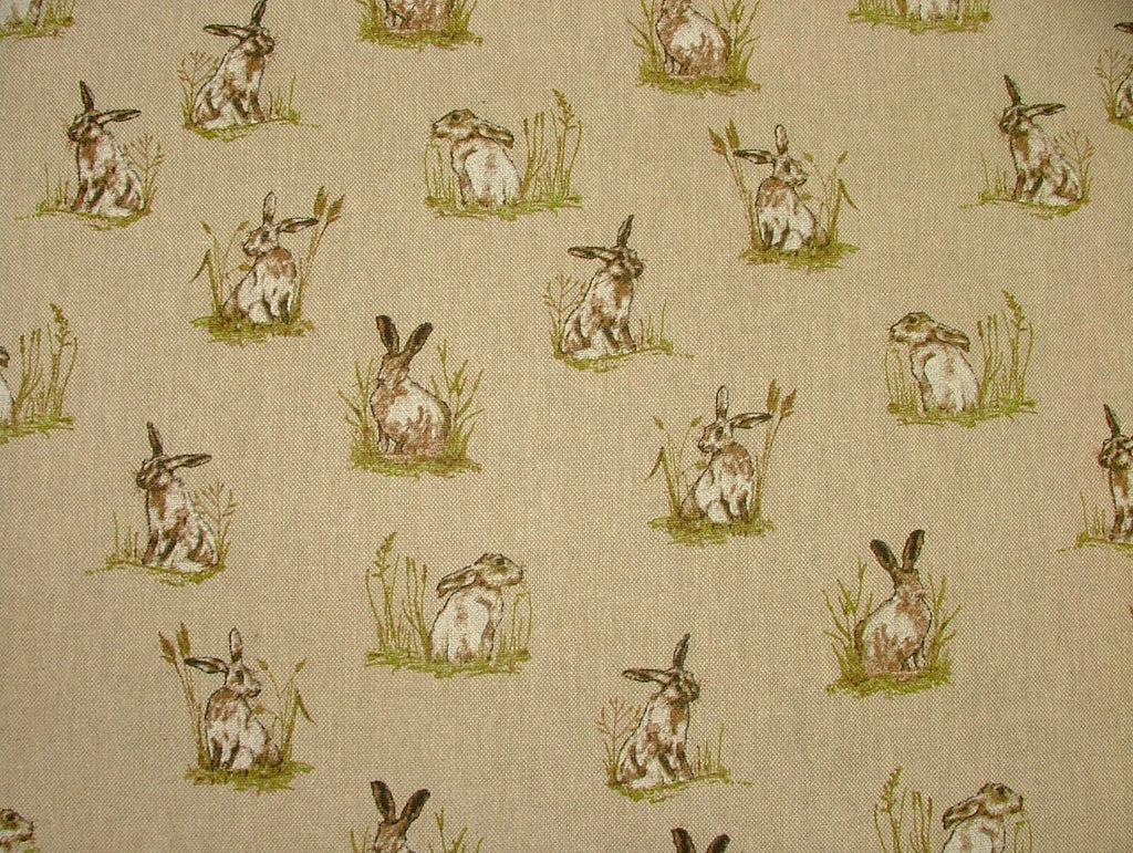 Mini Prints Hares Country Side Animals Linen Look Fabric Curtain Upholstery