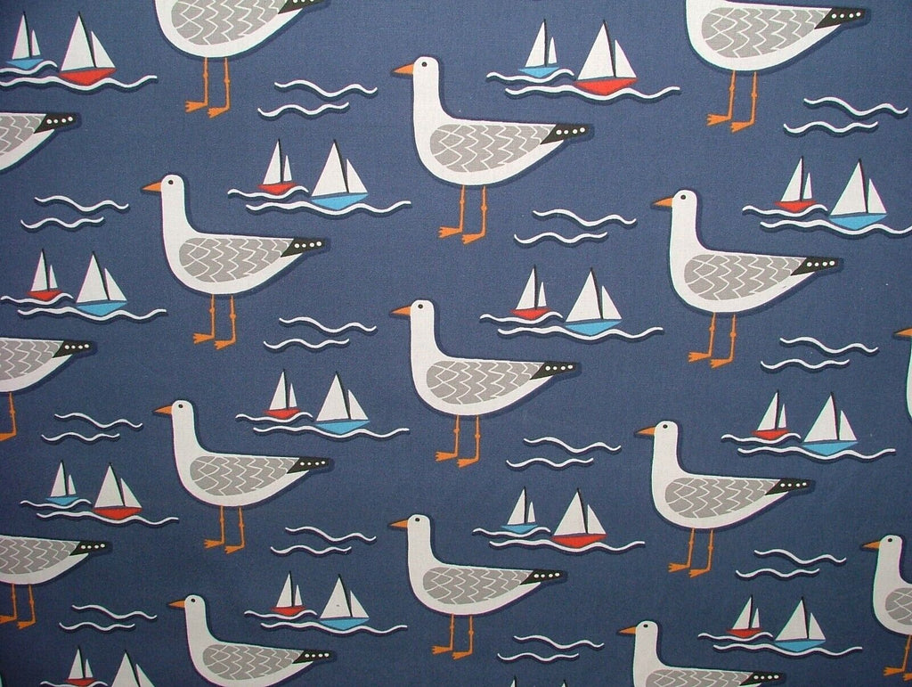 Whitby Seagull Nautical Coastal Cotton Curtain Upholstery Cushion Blind Fabric