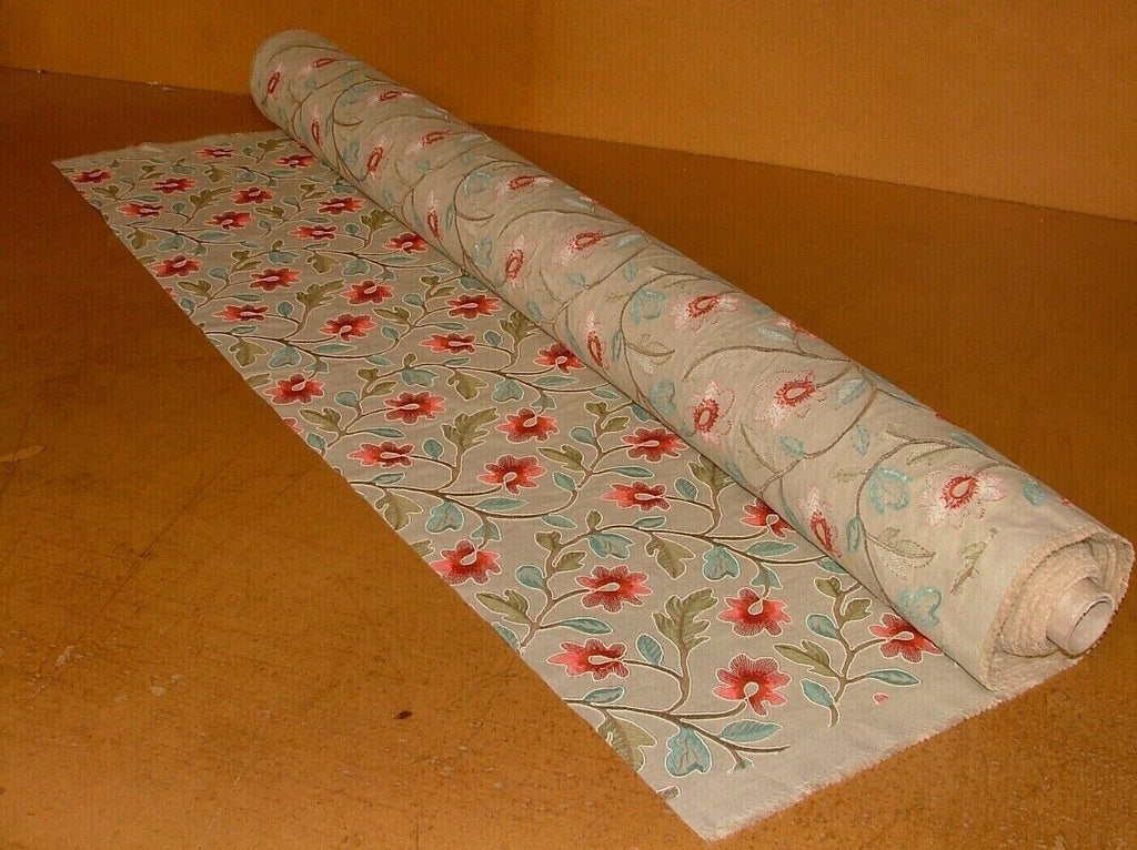 Broadway Rouge Floral Embroidered Jacquard Curtain Upholstery Cushion Fabric