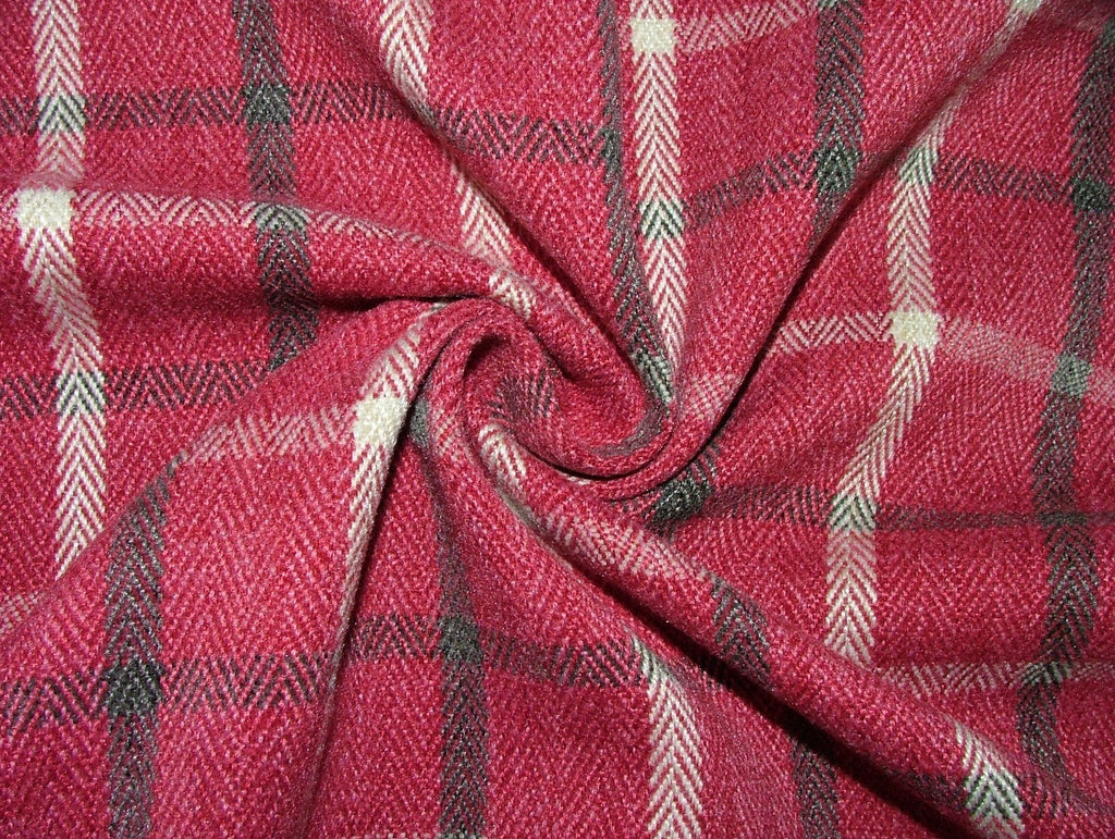 Herringbone Tartan Upholstery Fabric RASPBERRY Curtain Cushion Use 7 Metre Roll17