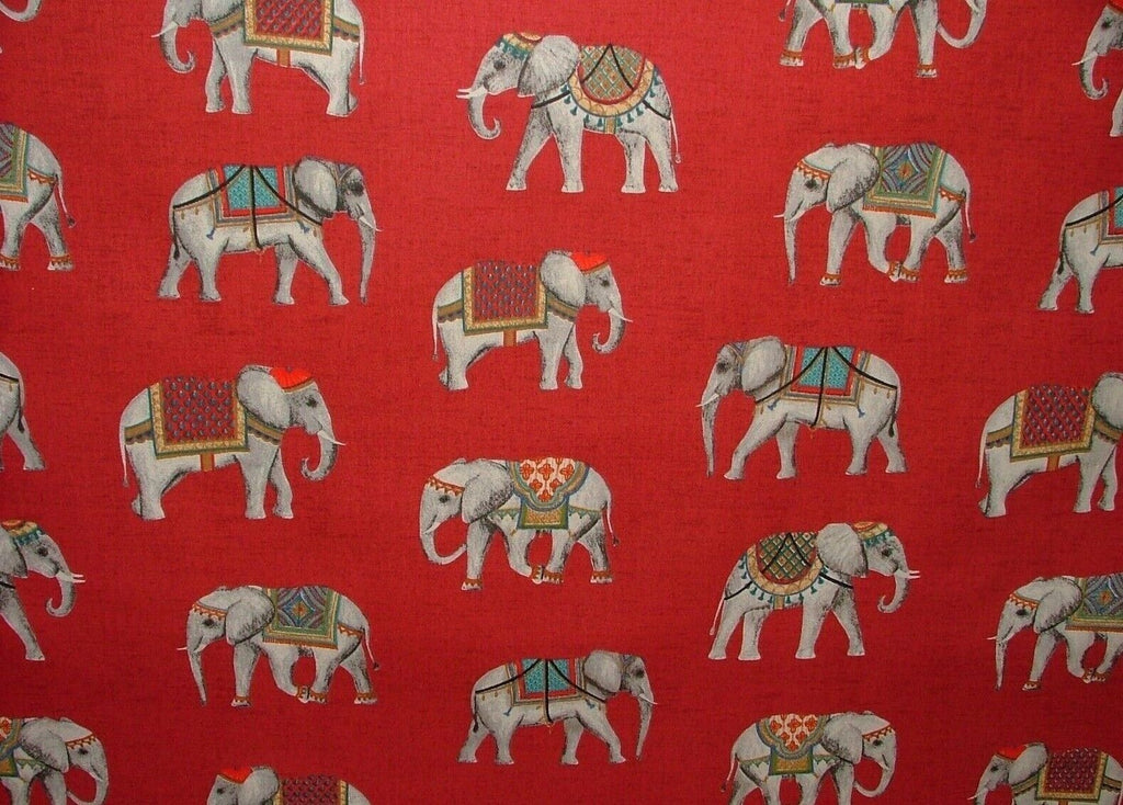 Jaipur Indian Elephant Rosso 100% Cotton Curtain Upholstery Cushion Blind Fabric