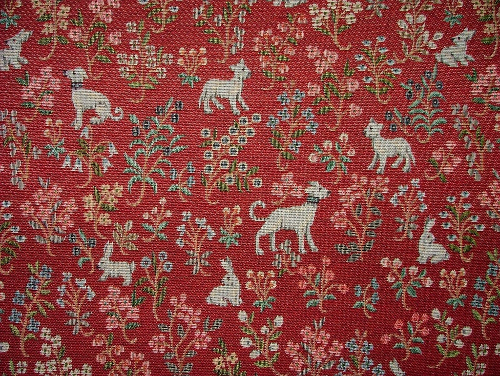 Jacobean Garden Animals Red Tapestry Fabric Curtain Upholstery Cushion Blind Use