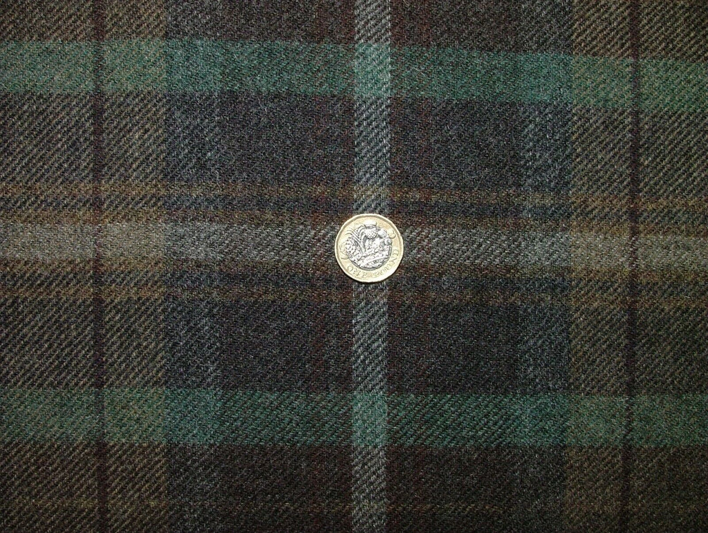100% Shetland Wool Brown Teal Blue Tartan Upholstery Curtain Cushion Fabric
