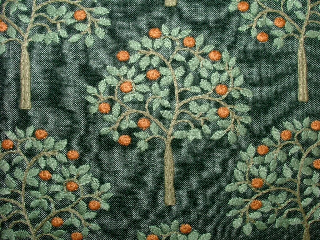 Orange Grove Pine Green Embroidered Fabric Curtain Upholstery Cushion Multi Use