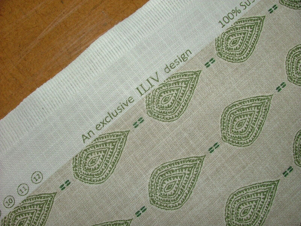 1.7 Metres iLiv Indo Sage Green Batik Leaf Fabric Curtain Cushion Upholstery