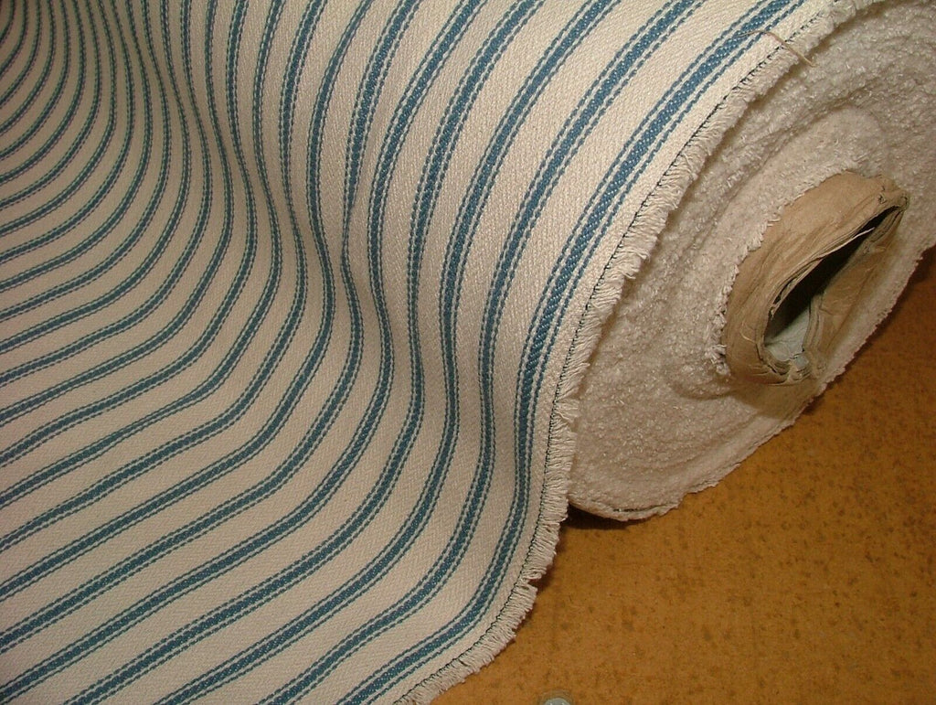 Harrogate Herringbone Blue Natural 100% Cotton Ticking Curtain Upholstery Fabric