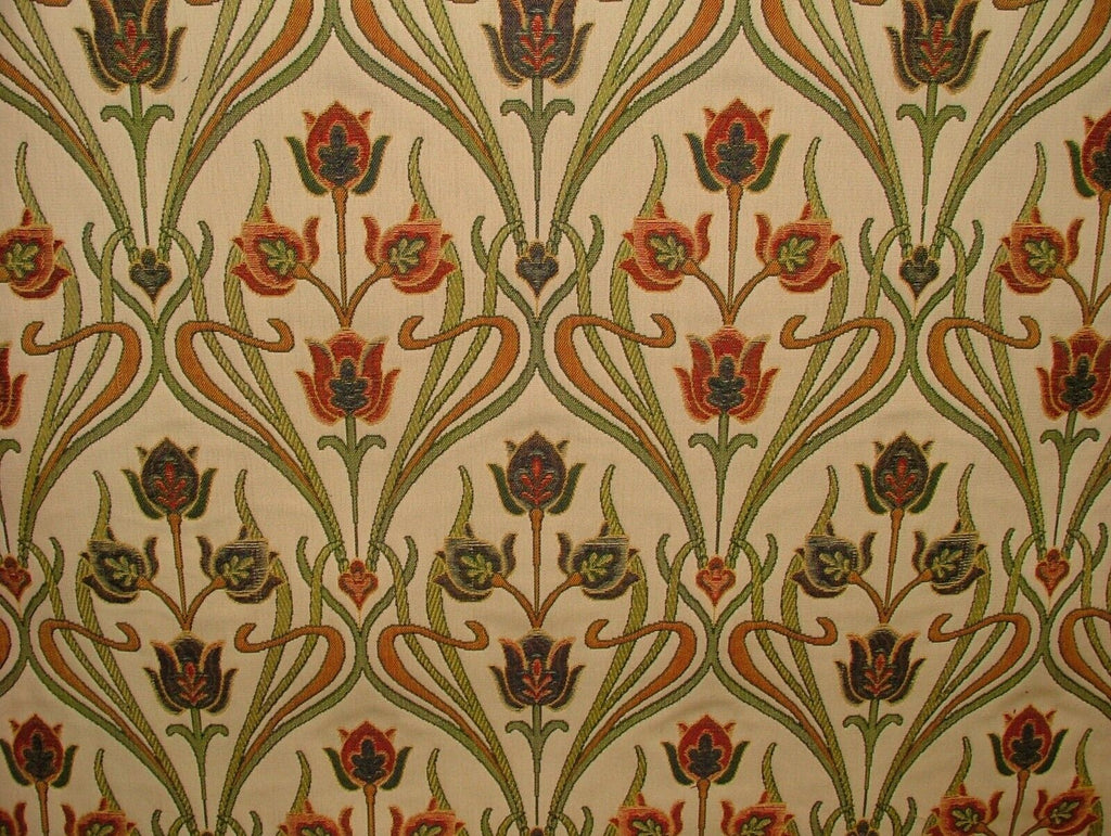 Art Nouveau Pugin Red Blue Gold Jacquard Curtain Upholstery Cushion Fabric