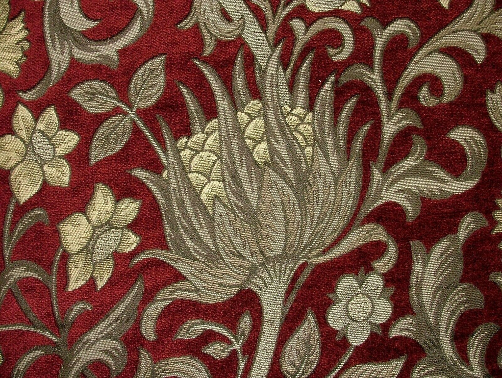 Scottish Thistle Red Chenille Fabric Curtain Cushion Upholstery Throws Blinds