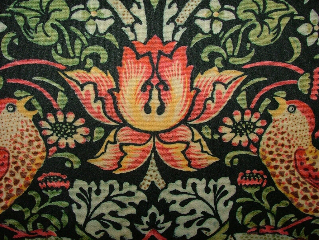 William Morris Strawberry Thief Black Velvet Fabric Curtain Upholstery Cushion