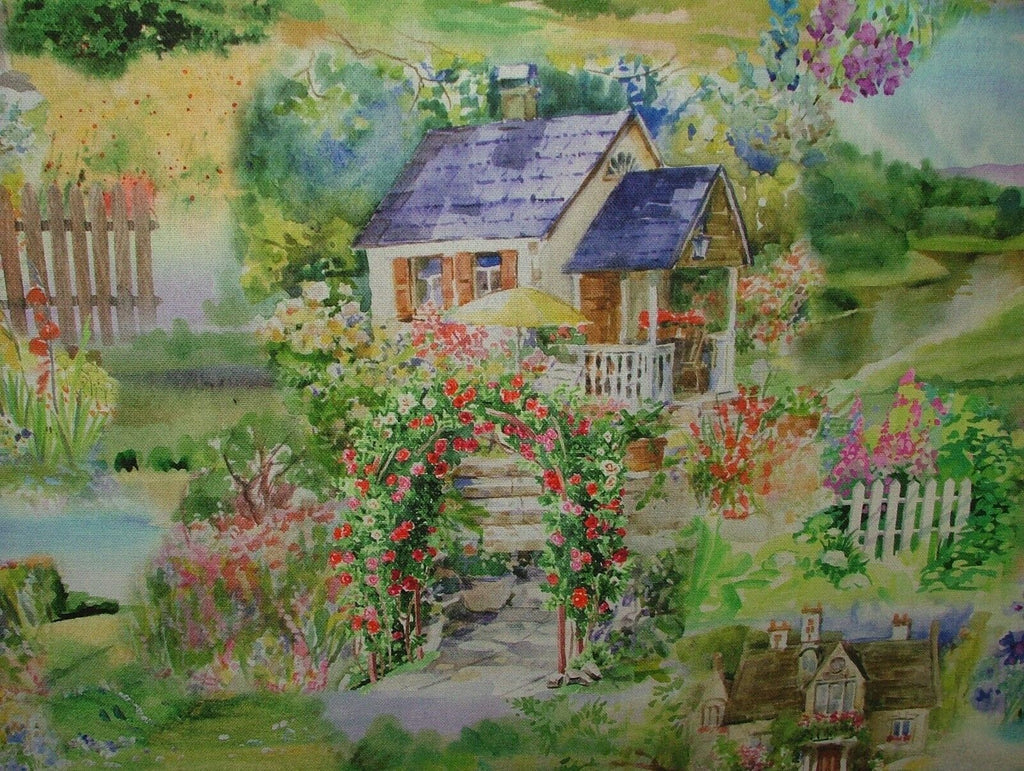 Idyllic Cottage Garden Cotton Curtain Upholstery Cushion Blind Tablecloth Fabric